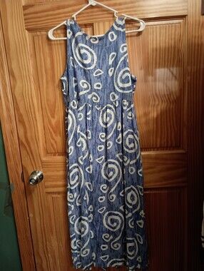 Blue and White Swirl Midi Dress M